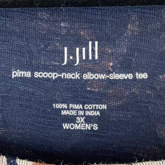 J Jill Pima Scoop Neck Elbow Sleeve Tee Womens 3X Multicolor Floral Short Sleeve - Picture 4 of 5